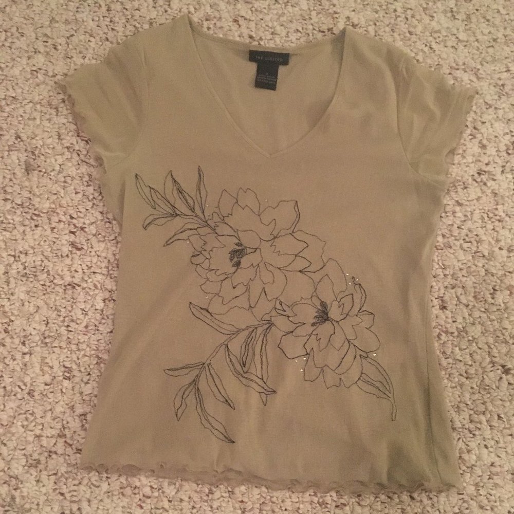 Mustard yellow embroidered floral tee